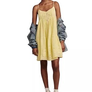 Lucky Brand Yellow Spaghetti Strap Tiered Mini Dress